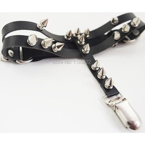 100% Handmade Punk Rock Gothic Studded Spikes Elastic Leather Leg Garter Ring Garter Belt Suspender