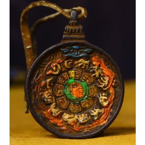 2"Tibet temple Old Bronze Tracing Manjushri Statue Jiugong Bagua Pendant amulet Town House Exorcism Ward off evil spirits