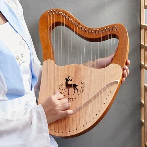 21 Strings Harp Lyre Portable Wooden Solid Color Deer Hollow Out Pattern Birthday Gifts Mini Musical Instruments for Beginners