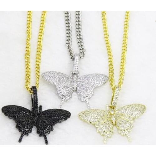 3 Pcs Full Zircon Butterfly Pendant necklace jewelry accessories Fashion Butterfly pendant Jewelry Necklace New design 51617