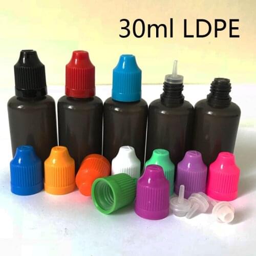 50pcs LDPE Black 30ml Dropper Bottles E Liquid Dropper Sample Eyes Refillable Bottle With ChildProof Cap and long thin tips