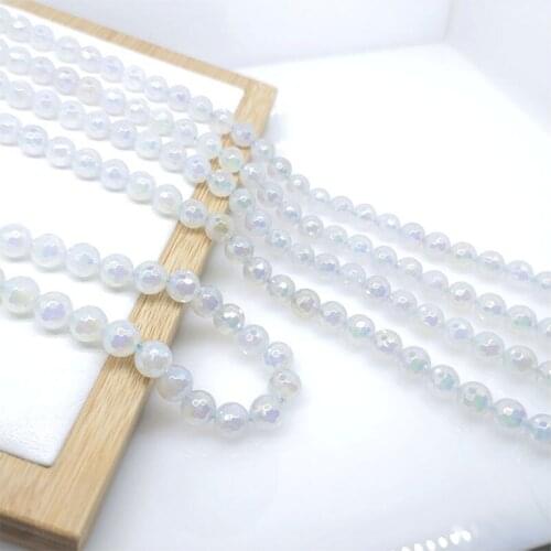 6mm-12mm Natural Gemstone Electroplating White Color Agate Bead Round Faceted Beaded Bracelet Jewelry Making Wealth Healthy