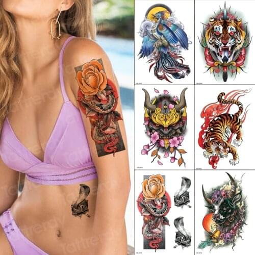 6pcs/lot Big ColorTiger Tattoos set Fake Men Wolf Leopard Tatoos Waterproof Beast Body Arm Legs Tattoos Sexy belly tattoos party