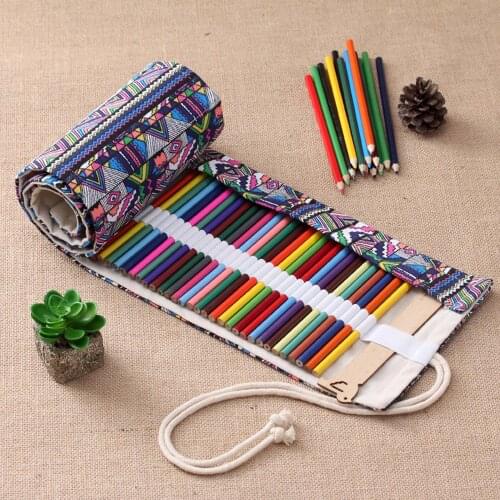 72 Slots Roll up Canvas Pencil Storage Wrap Organizer Pouch Bag Case for Kids Painting Drawing Sketch Colored Pencils