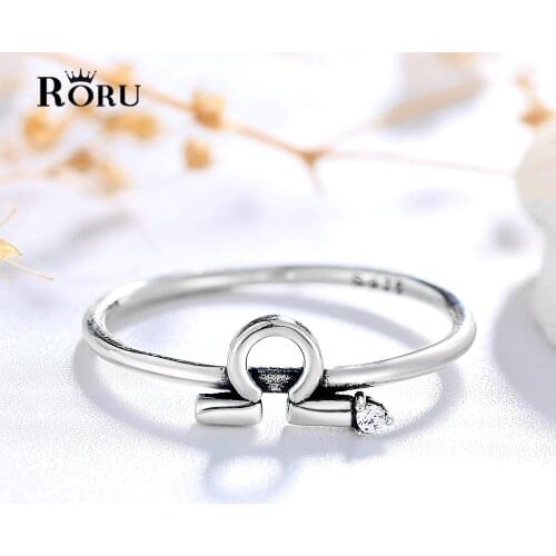 925 Sterling Silver Rings Libra Constellation Ring 12 Star Signs Zirconia Jewelry Vintage Retro Design for Women Girls Gifts