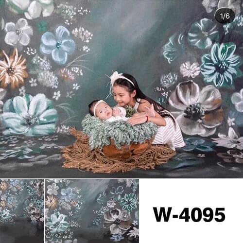 Watercolor Painting Retro Blue Floral Background Vintage Chic Photography Backdrop Photo Shoot Baby Portrait Filming Backdrop