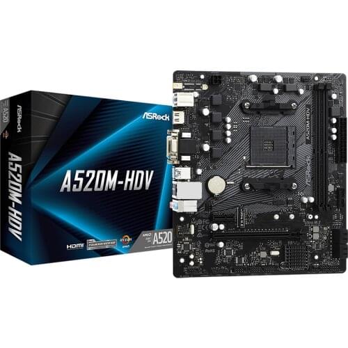 ASRock Super Alloy A520M-HDV Desktop Motherboard A520 Socket AM4 DDR4 SATA3, 1 Ultra M.2 USB 3.1 VGA HDMI Micro-ATX