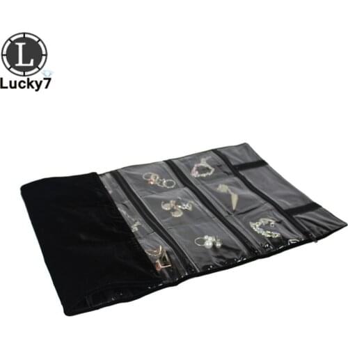 15 Pockets Fashion Jewelry Roll Bag Display Earrings Rings Bracelet Organizer Storage Bag Zipper Foldable Storage Case Anti-wear