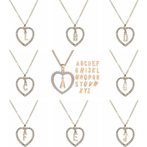 CHENGXUN Heart Pendant Necklac 26 English Letters Metal Necklace for Woman Girls Gold Color Zircon Jewelry Names Birthday