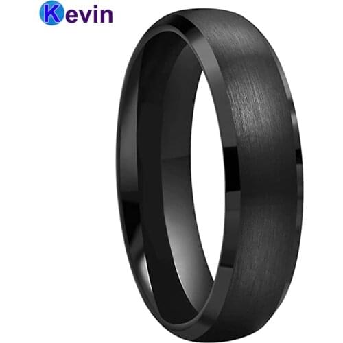 Black Men Women Tungsten Wedding Band With Beveled Edges And Brushed Finish 6MM Comfort Fit