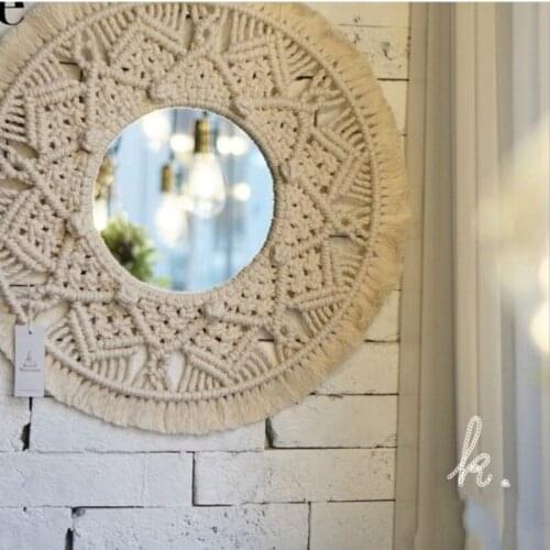 Ornament Mirror Round Bohemian Mirror Macrame Hand Made Cotton Rope Home Hanging Wall Mirror Decoration Sun Flower Shape