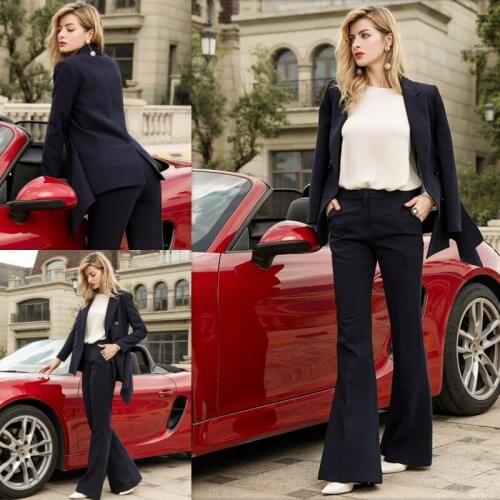 Elegant Fashion Irregularly Tailored Suits Women Double Breasted Blazer Flare Pants Casual Daily Party Business Coat 2 Pieces