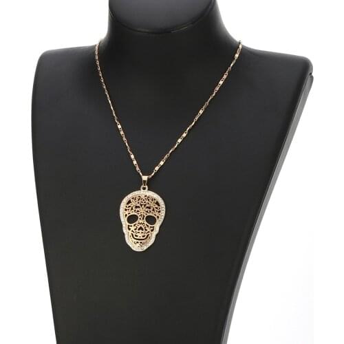 Gothic Necklace Accessories Skull Gold Color Crystal Women Skeleton Necklaces Punk Jewelry