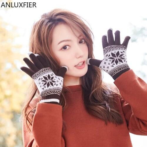 H10018 Knitting Gloves Women Men Autumn Winter Korean Touch Screen Snowflake Print Mittens Ladies Warm Thermal Riding Hand Muff