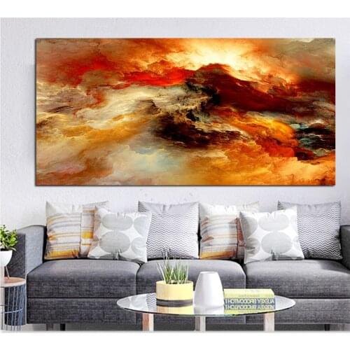 Canvas Poster Art Prints Cloud Abstract Colorful Oil Painting Brown Canvas for Living Room Wall Picture frame