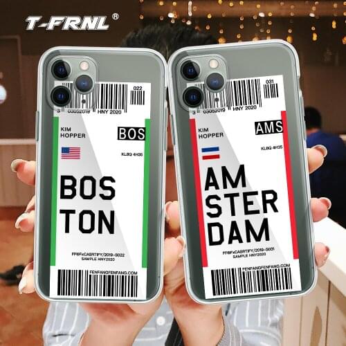 Personality Travel Airfare label Case For iPhone XR INS City Letter barcode Clear Cover for iPhone 7 8 Plus X XS 11 Pro Max case