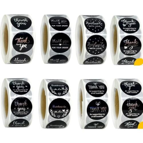 Exquisite Multi-styles Silver Foil Thank You Stickers 500pcs 1" for Small Business Handmade Wedding Envelope Baking Decor Labels