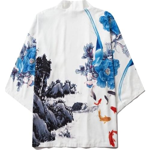 Chinese Style Print Kimono Men Women Summer Cardigan Beach Yukata Japanese Harajuku Male Traditional Asian Clothing 2021