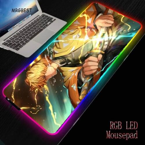 MRGBEST Anime Demon Slayer Kimetsu No Yaiba Gaming RGB Large PC Laptop Mousepad LED Lighting USB Keyboard Colorful Desk Mice Mat