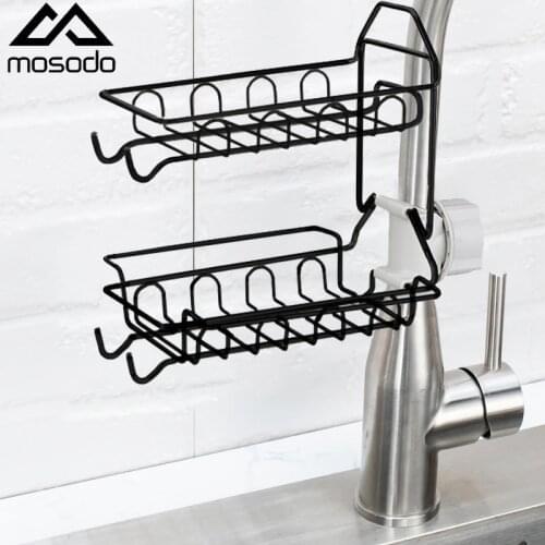 Mosodo Sink Storage Rack Kitchen Faucet Drain Shelf Sponge Dishcloth Towel Holder Stainless Steel Bathroom Organizer With 2 Hook
