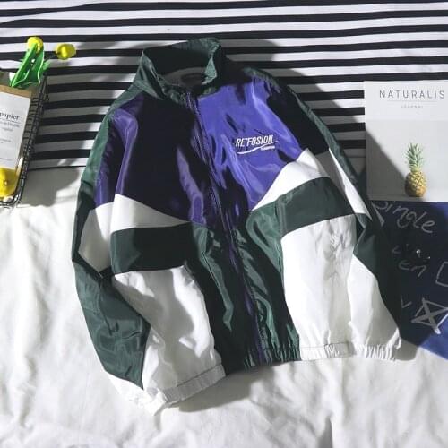 2021 hip-hop jacket patchwork spring and autumn loose casual womens jacket thin jacket mens windbreaker loose large size zippe