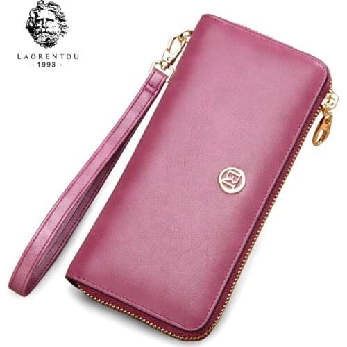 LAORENTOU Women Split Leather Wallets Fashion Clutch Wallets Retro Lady Pouch Simple Stylish Womens Zipper Purse Phone Pocket