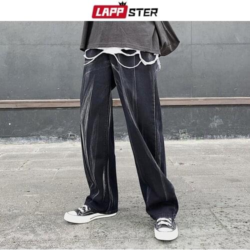 LAPPSTER Men Tie Dye Baggy Y2k Jeans Pants 2021 Mens Japanese Streetwear Casual Denim Trousers Male Wide Leg Fashion Joggers 5XL