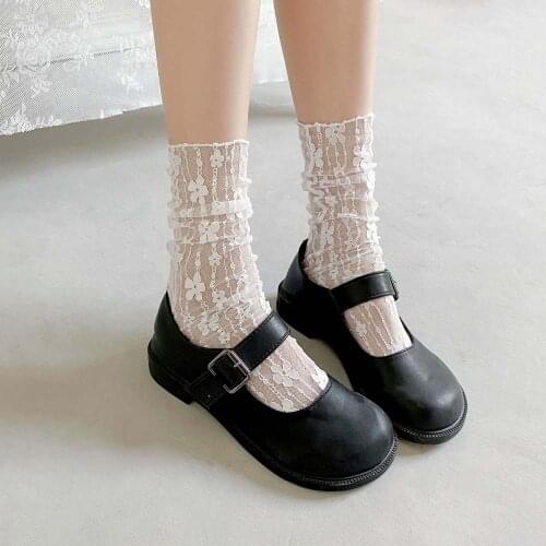 Sweet Flower Lace Socks Women Transparent Thin Tulle Socks Female Summer Long Mesh Socks Chiffon Lace Up Socks Dress Calcetines