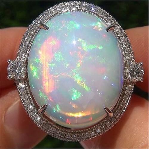 Opal Ring 925 Silver Micro Inlaid Zircon Jewelry for Women