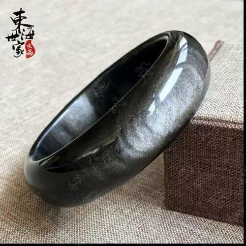Genuine Natural Silver Obsidian Flash Crystal Woman Bangle Bracelet Obsidian Lady AAAAA 54mm 55m 56mm 57mm 59mm 60mm 61mm