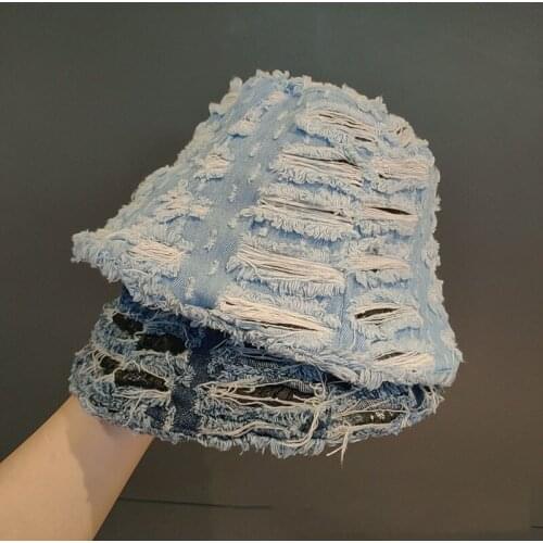 INS Luxury Women Design Summer Foldable Casual Broken Holes Denim Basin Cap Hip Hop Ripped Cowboy Panama Fisherman Bucket Hat