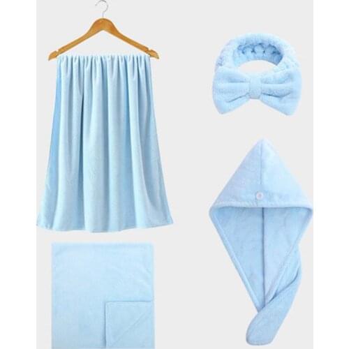 Microfiber Coral Velvet Shower Towel+Bath Towel+Dry Hair Cap+Hairband 4 Set Bathroom Accessories Absorption Water for Women