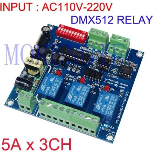1pcs 3CH*5A DMX512 relay input AC110V-220V use for led lamp led strip DMX-RELAY-3CH-220-BAN free shipping