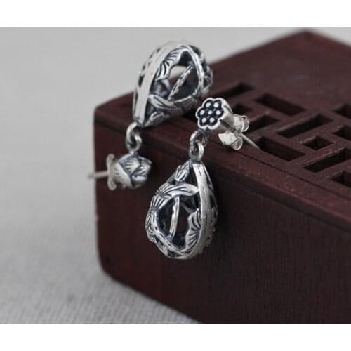 FNJ Lotus Flower Drop Earrings 925 Silver Original Pure S925 Sterling Silver Earring for Women Jewelry Romantic