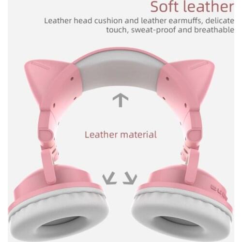 Cute Cat Ear Wireless Earphone With Microphone LED Light Up Foldable Noise Cancelling Headphones RGB Gaming Headset