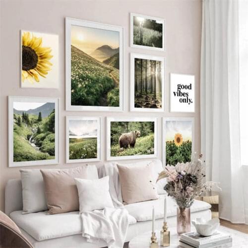 Nordic Modern Green Plant Pastoral Landscape Canvas Painting Sunflower Sunshine Picture Fresh Home Decoration Wall Art Poster