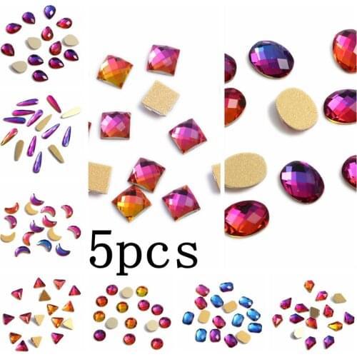 Nail Rhinestones 5pcs Blue Rainbow For Nail Art Decorations Flatback Nail Stickers DIY Craft Art Charm Stones