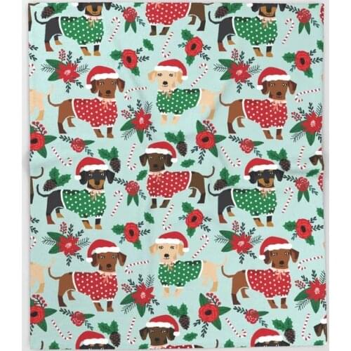 Dachshund Cartoon Throws for Sofa Kids Design Dachshund Christmas Sweater Blankets Christmas Decorations Home Custom Blanket