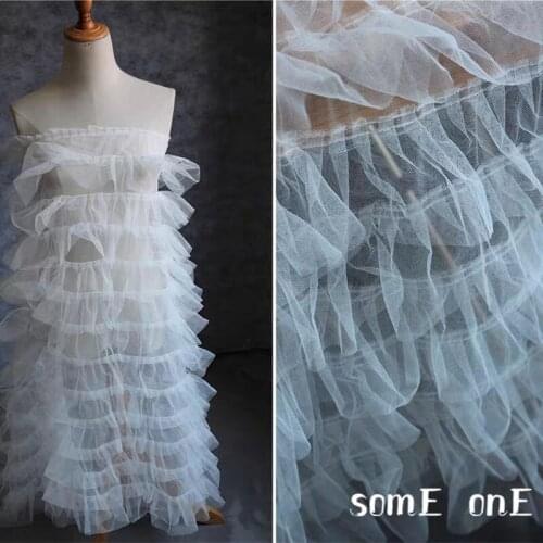 Wave Mesh Tulle Fabric White Stripes Perspective DIY Decor Patchwork Fluffy Skirt Wedding Dress Lace Designer Fabric 50*100cm