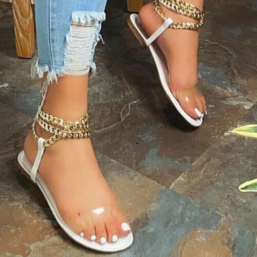 2021 Woman Shoes Flats Summer Fashion Style Retro Flat Sandals Women Fashion Solid Color Chain Open Toe Outdoor Womens Shoes