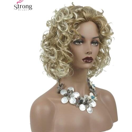 StrongBeauty Women Synthetic Wig Hair Natural Medium length Curly Hair Blonde/Black Wigs Capless