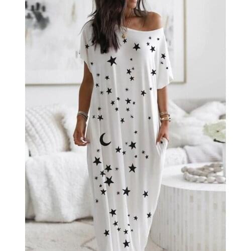 Women Summer Elegant Short Sleeve Stars Print Casual Dress