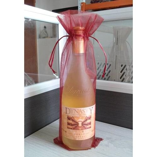 100pcs 14x37cm Burgundy Drawstring Organza Wine Bags For Wedding Party Christmas Gift Holder Customize Logo Acceptable