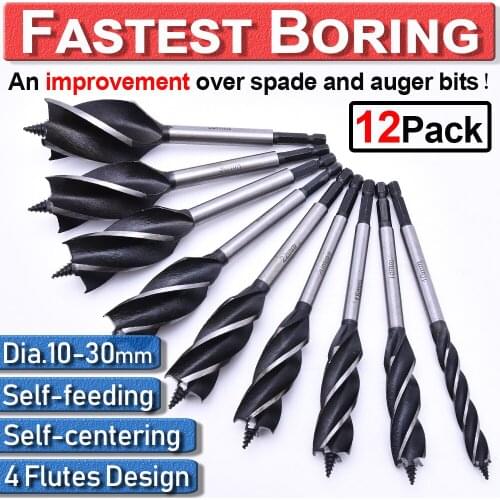 12Pcs High Speed Wood Cutter Twist Drill Bit Hex Shank Wood Hole Cutter Auger Carpenter Drill Bit Core Drill Bit 10-35mm