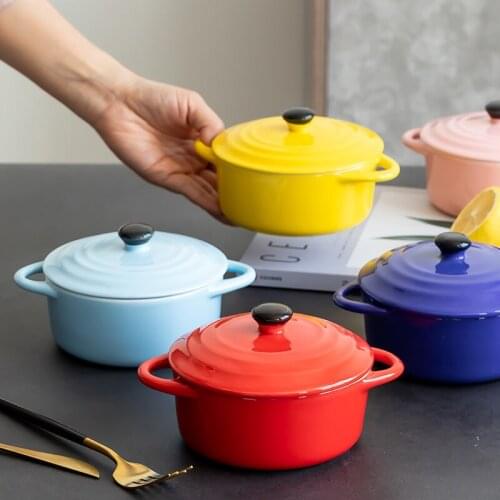 2021 Ceramic Tableware Roasting And Baking Binaural Oven With Lid And Egg Steaming Cups And Bowls