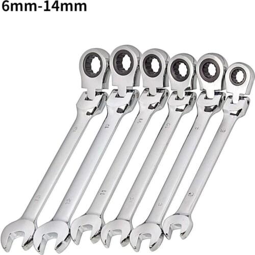 9PC 6-14mm Flexible Ratchet Action Wrench Spanner Tool Head Ratchet Metric Spanner Open End and Ring Wrenches Tool Size set