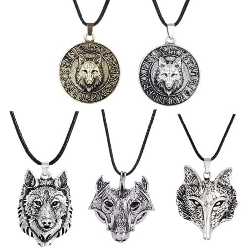 Antique Silver Color Norse Vikings Pendant Necklace For Women Men Norse Wolf Head Necklaces Original Animal Jewelry Gifts