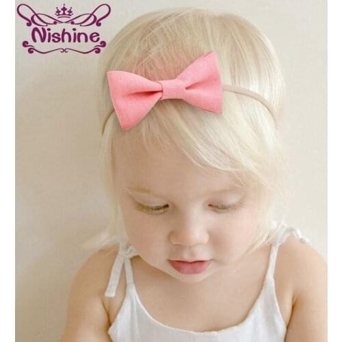 Nishine 4pcs/set Hair Bow Headband Girls Hairbow Kids Elastic Hair Accessories Newborns Bows Nylon Hairbands Photography Props