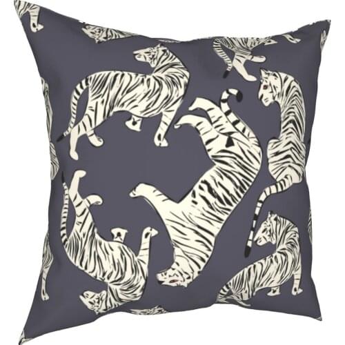 White Tiger Pattern Pillowcase Printed Polyester Cushion Cover Decorative Throw Pillow Case Cover Chair Zippered 45*45cm