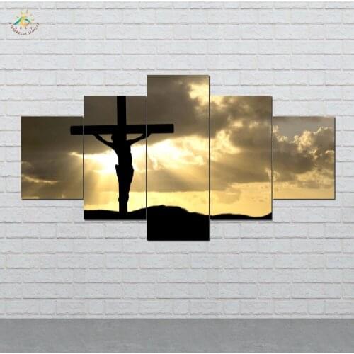 Jesus on the Crossing Wall Art HD Prints Canvas Art Painting Modular Picture And Vintag Poster Canvas Painting 5 Pieces